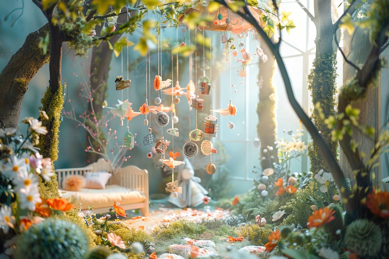 Chambre d'enfant colorée et féerique décorée avec des matériaux recyclés.